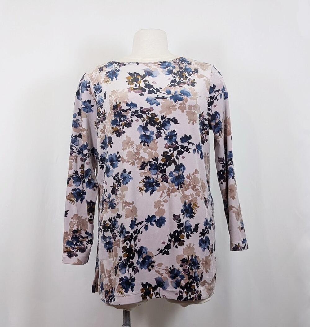 J.Jill Tunic Top Floral Powder Pink Velour Pockets Women's Size L Pure Jill